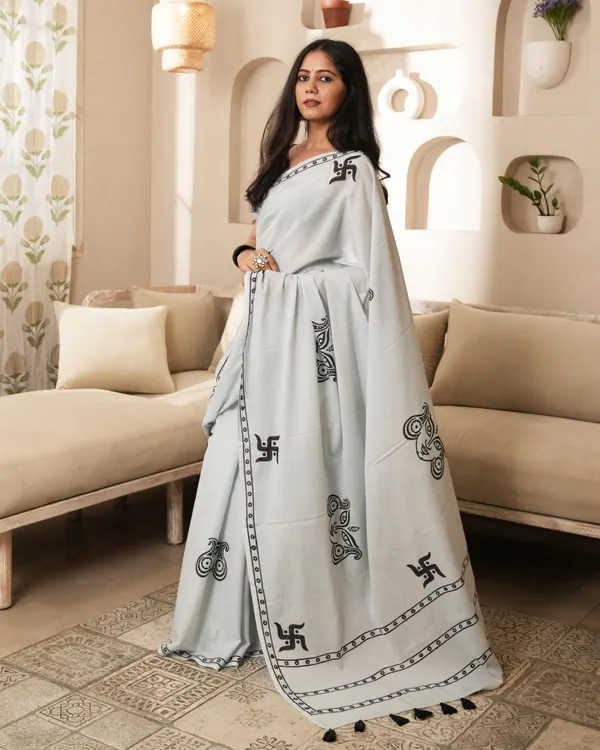 Light_Grey_Cotton_Swastik_Block_Print_Mul_Saree_For_Women